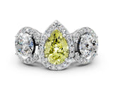 Platinum Three-Stone Fancy Yellow Pear Cut Halo Diamond Milgrain Band with Four-Prong Setting_12