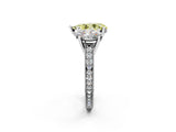 Platinum Three-Stone Fancy Yellow Pear  Diamond Milgrain Pave Band with Prong Setting 3