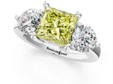 Platinum Three-Stone Fancy Yellow Princess  Brilliant Cut Solitaire Ring with Prong Setting on a Classic Band 3