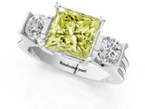 Platinum Three-Stone Fancy Yellow Princess Cut Cut Classic Band Prong Setting Ring_13