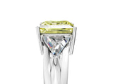 Platinum Three-Stone Fancy Yellow Princess Cut Cut Diamond Ring with Trillion Side Stones on a Split Shank Band_35