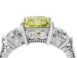 Platinum Three-Stone Fancy Yellow Princess Cut Cut Milgrain Band Prong Setting Ring_46