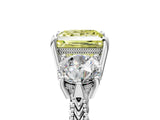 Platinum Three-Stone Fancy Yellow Princess Cut Cut Milgrain Band Prong Setting Ring_47