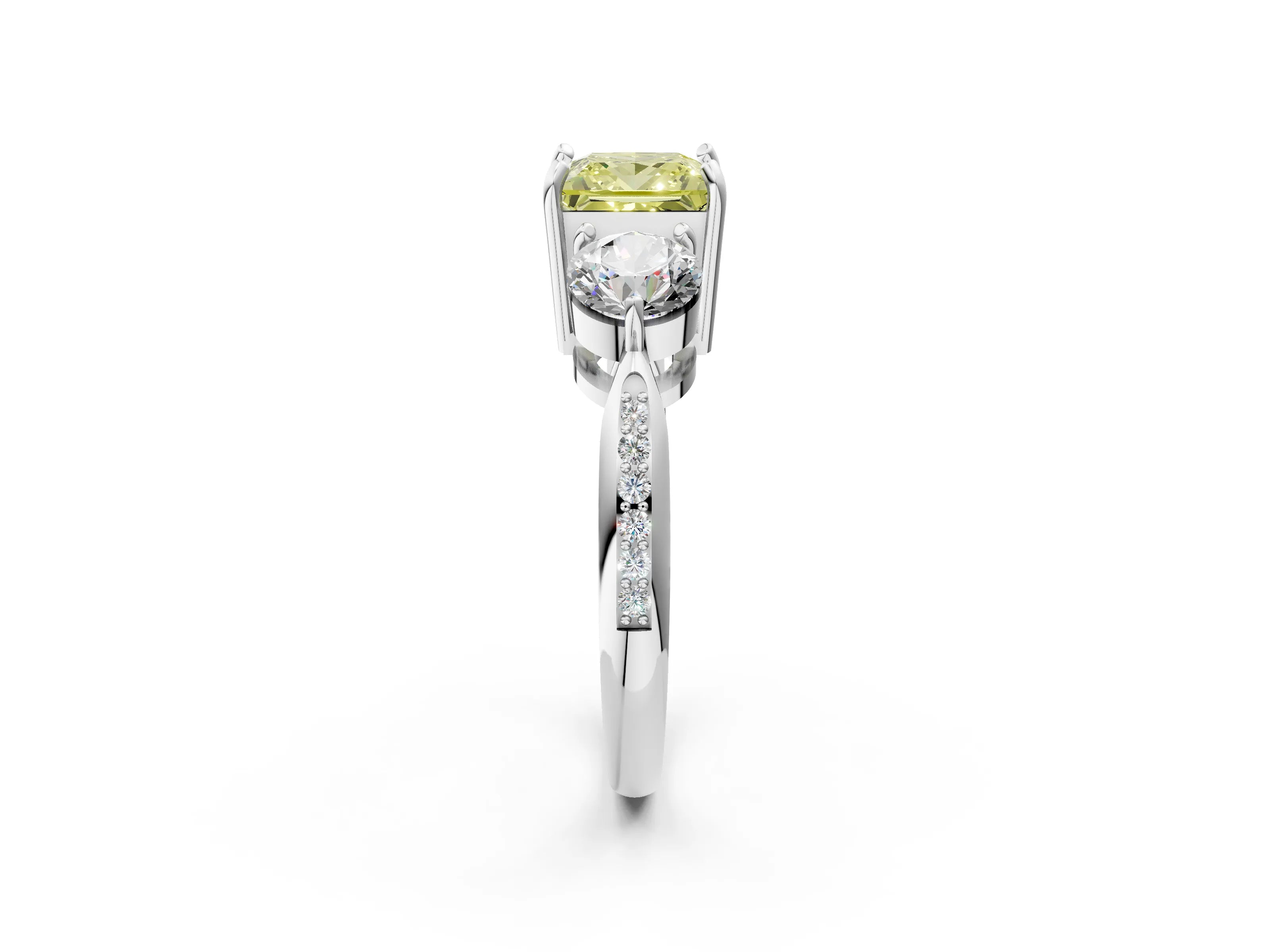Platinum Three-Stone Fancy Yellow Princess Cut Diamond Channel Set Engagement Ring with Prong Setting_20
