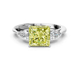Platinum Three-Stone Fancy Yellow Princess Cut Diamond Ring with Pear  Side Stones in Four-Prong Setting_12