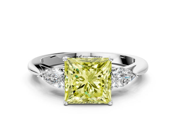 Platinum Princess Cut Engagement Ring Setting for Fancy Yellow Center with Pear Side Stones