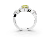 Platinum Three-Stone Fancy Yellow Princess Cut Diamond Wave Pave Band with Prong Setting_21