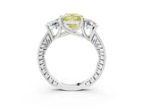 Platinum Three-Stone Fancy Yellow Princess  Diamond Milgrain Pave Band with Prong Setting 3