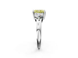 Platinum Three-Stone Fancy Yellow Radiant  Brilliant Cut Solitaire Ring with Prong Setting on a Classic Band 3