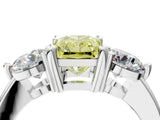 Platinum Three-Stone Fancy Yellow Radiant  Brilliant Cut Solitaire Ring with Prong Setting on a Classic Band 5