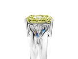Platinum Three-Stone Fancy Yellow Radiant Cut Cut Diamond Ring with Trillion Side Stones on a Split Shank Band_11