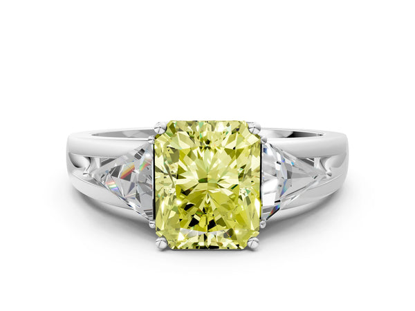 Platinum Radiant Cut Split Shank Three Stone Engagement Ring Setting for Fancy Yellow Center