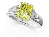 Platinum Three-Stone Fancy Yellow Radiant Cut Cut Diamond Ring with Trillion Side Stones on a Split Shank Band_7