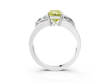 Platinum Three-Stone Fancy Yellow Radiant Cut Cut Diamond Ring with Trillion Side Stones on a Split Shank Band_9