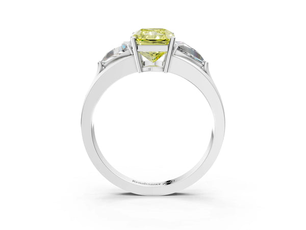 Platinum Radiant Cut Split Shank Three Stone Engagement Ring Setting for Fancy Yellow Center
