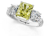 Platinum Three-Stone Fancy Yellow Radiant Cut Cut Milgrain Band Prong Setting Ring_7