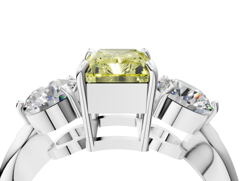 Platinum Three-Stone Fancy Yellow Radiant Cut Diamond Channel Set Engagement Ring with Prong Setting_22
