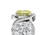 Platinum Three-Stone Fancy Yellow Radiant Cut Diamond Wave Pave Band with Prong Setting_35