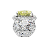 Platinum Three-Stone Fancy Yellow Radiant Cut Halo Diamond Milgrain Band with Four-Prong Setting_17