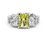 Platinum Three-Stone Fancy Yellow Radiant  Diamond Milgrain Pave Band with Prong Setting 1
