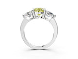 Platinum Three-Stone Fancy Yellow Round  Brilliant Cut Solitaire Ring with Prong Setting on a Classic Band 3