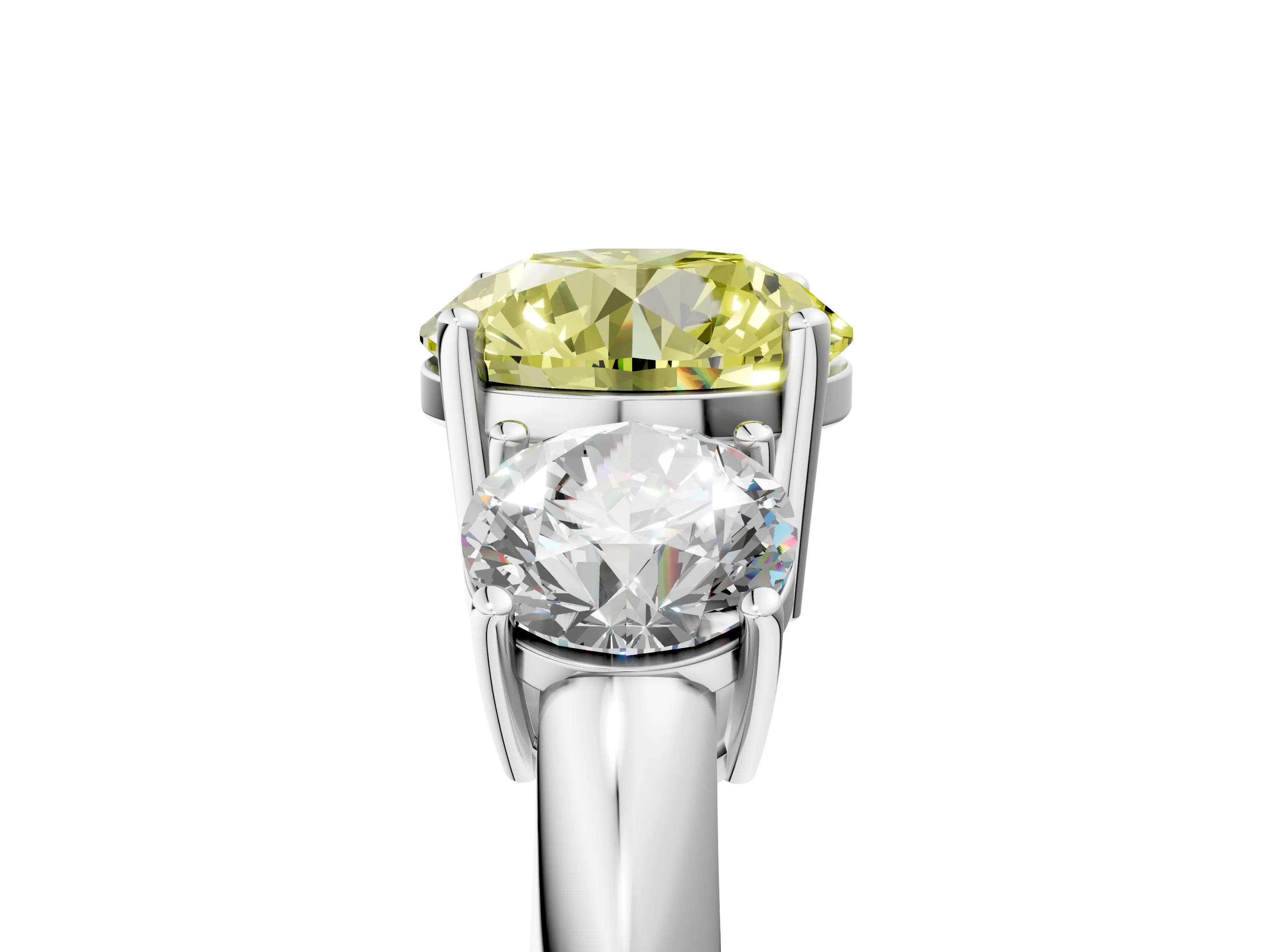 Platinum Three-Stone Fancy Yellow Round Cut Cut Diamond Engagement Ring with Prong Setting on a White Gold Band_47
