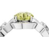 Platinum Three-Stone Fancy Yellow Round Cut Diamond Wave Pave Band with Prong Setting_10