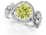 Platinum Three-Stone Fancy Yellow Round Cut Diamond Wave Pave Band with Prong Setting_7