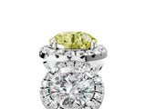 Platinum Three-Stone Fancy Yellow Round Cut Halo Diamond Ring with Pave Band and Four-Prong Setting_11