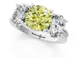 Platinum Three-Stone Fancy Yellow Round  Diamond Milgrain Pave Band with Prong Setting 2