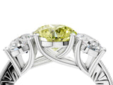 Platinum Three-Stone Fancy Yellow Round  Diamond Milgrain Pave Band with Prong Setting 5