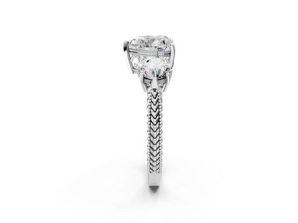 Platinum Heart-Shaped Vintage Three Stone Engagement Ring Setting