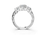 Platinum Three-Stone Heart Cut Cut Milgrain Pavé Engagement Ring_10
