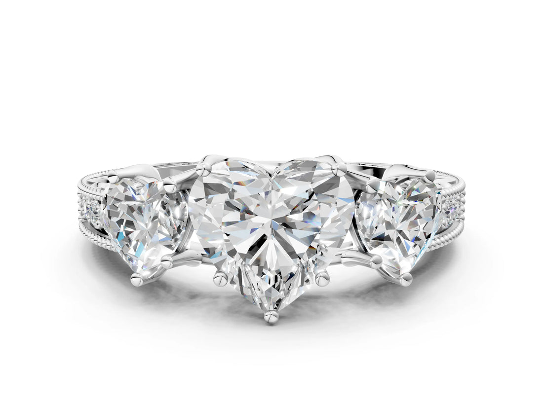 Platinum Three-Stone Heart Cut Cut Milgrain Pavé Engagement Ring_7
