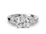 Platinum Three-Stone Heart Cut Diamond Cathedral Engagement Ring with Prong Setting_14