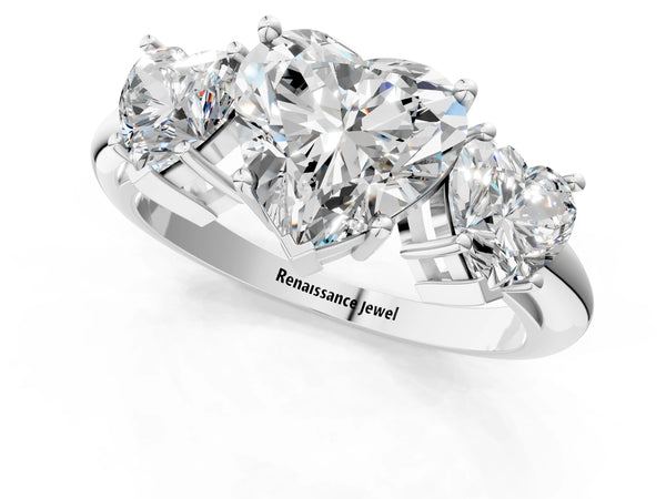 Platinum Heart-Shaped Three Stone Engagement Ring Setting