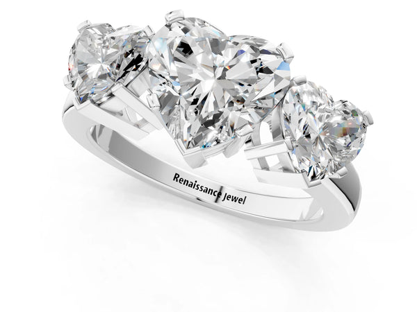 Platinum Heart-Shaped Three Stone Engagement Ring Setting with Large Side Stones