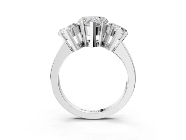 Platinum Heart-Shaped Three Stone Engagement Ring Setting with Large Side Stones