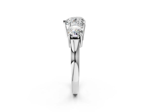 Platinum Heart-Shaped Three Stone Engagement Ring Setting with Open Baskets