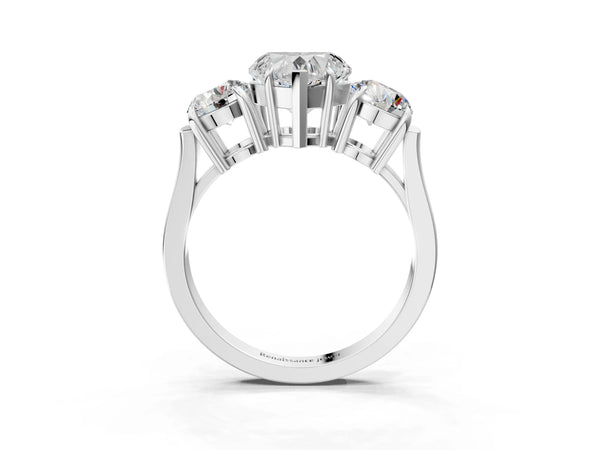 Platinum Heart-Shaped Three Stone Engagement Ring Setting with Open Baskets