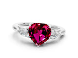 Platinum Three-Stone Heart Cut Garnet Ring with Pear  Side Stones in Four-Prong Setting_54