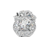 Platinum Three-Stone Heart Cut Halo Diamond Milgrain Band with Four-Prong Setting_12