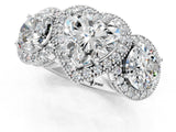 Platinum Three-Stone Heart Cut Halo Diamond Milgrain Band with Four-Prong Setting_8