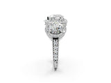 Platinum Three-Stone Heart Cut Halo Diamond Milgrain Band with Four-Prong Setting_9