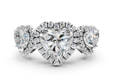 Platinum Three-Stone Heart Cut Halo Diamond Ring with Pave Band and Four-Prong Setting_31