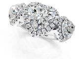 Platinum Three-Stone Heart Cut Halo Diamond Ring with Pave Band and Four-Prong Setting_32