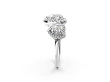 Platinum Three-Stone Heart Cut Halo Diamond Ring with Pave Band and Four-Prong Setting_33