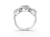 Platinum Three-Stone Heart Cut Halo Diamond Ring with Pave Band and Four-Prong Setting_34