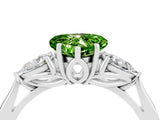 Platinum Three-Stone Heart Cut Peridot Ring with Pear  Side Stones in Four-Prong Setting_58