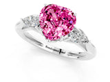 Platinum Three-Stone Heart Cut Pink Sapphire Ring with Pear  Side Stones in Four-Prong Setting_55